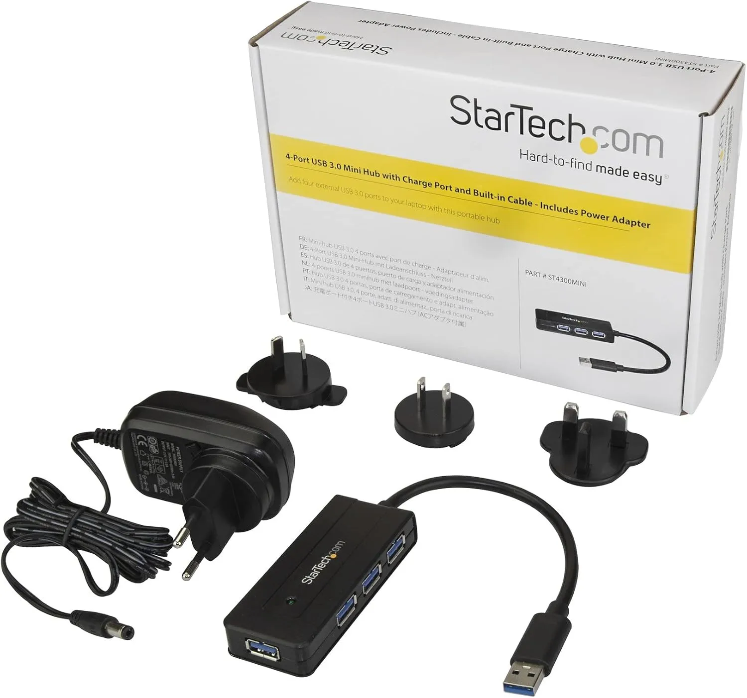 StarTech.com 4 Port USB 3.0 Hub SuperSpeed 5Gbps with Fast Charge Portable USB 3.1 Gen 1 Type-A Laptop/Desktop Hub