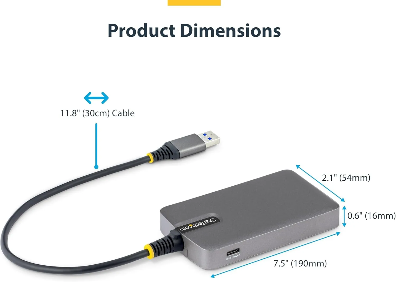StarTech.com 4-Port USB-A Hub, 5Gbps, Bus Powered, Type-A to 4X Type-A with USB-C Auxiliary Power Input, Portable Hub