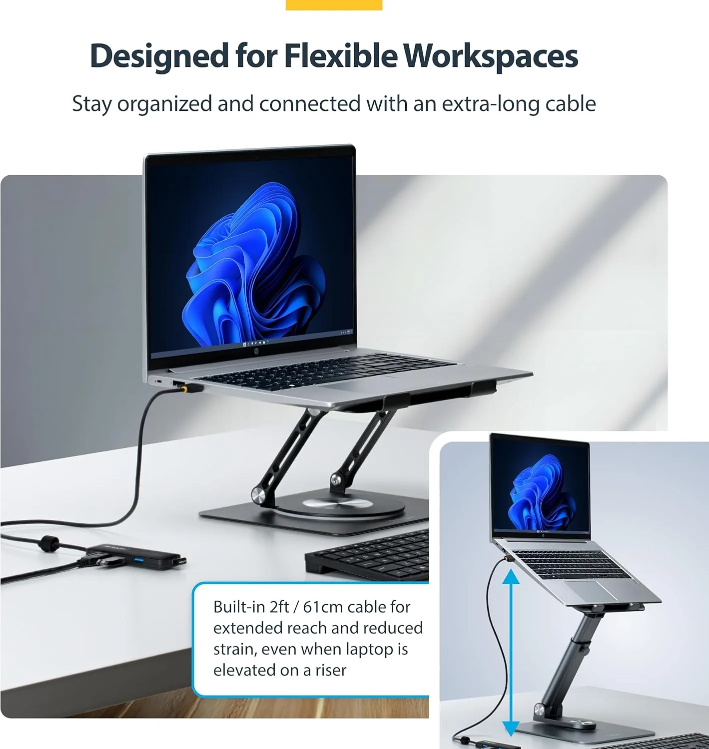 StarTech.com 4-Port USB-A Hub, 5Gbps, Bus Powered, 4X USB-A Mini Hub, Extra Long 2ft/61cm Host Cable, PCR Plastic