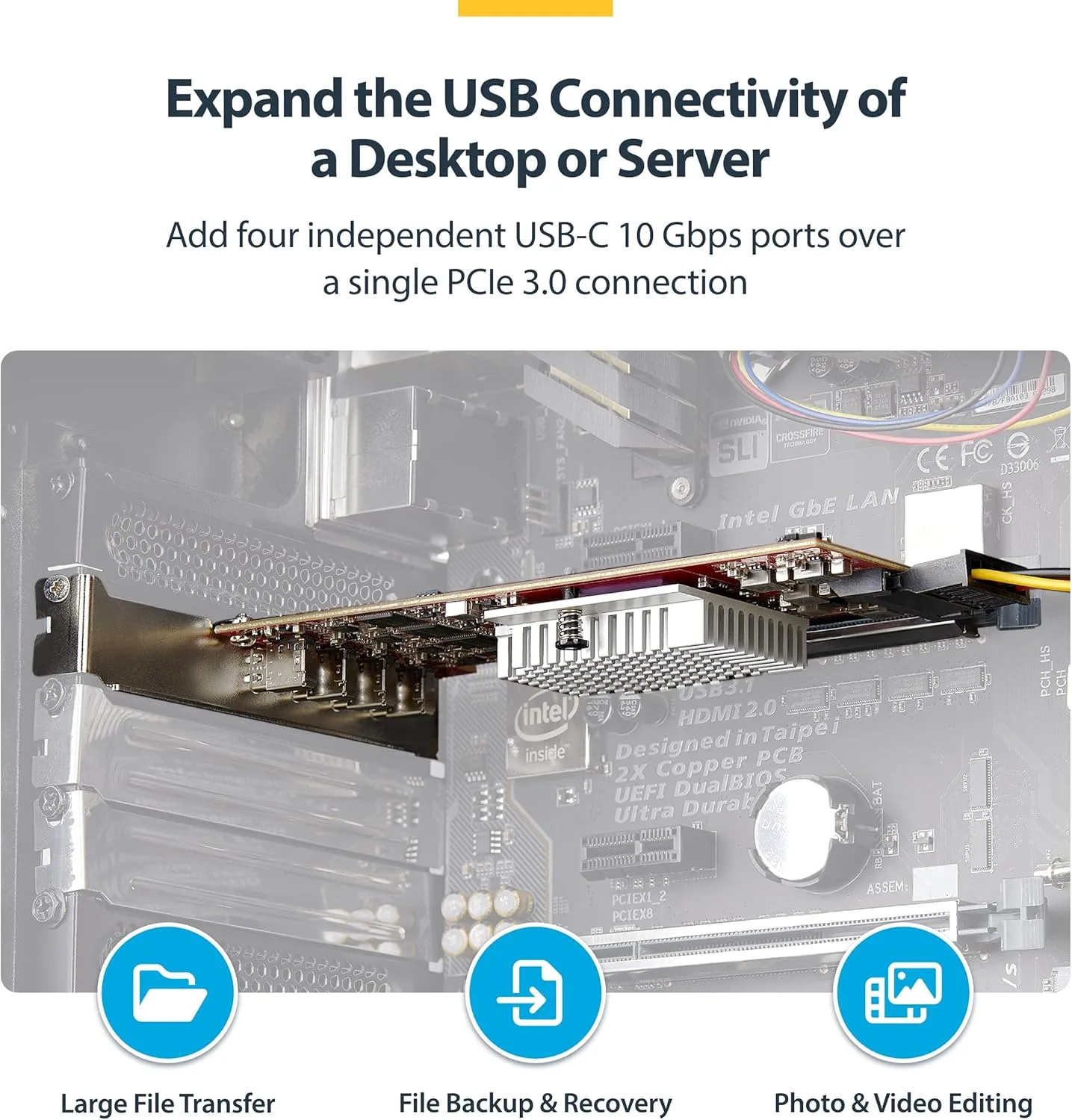 StarTech.com 4-Port USB-C 10Gbps PCIe Card, 4X Independent USB 3.2 Controllers, PCI Express 3.0, Low Profile, TAA