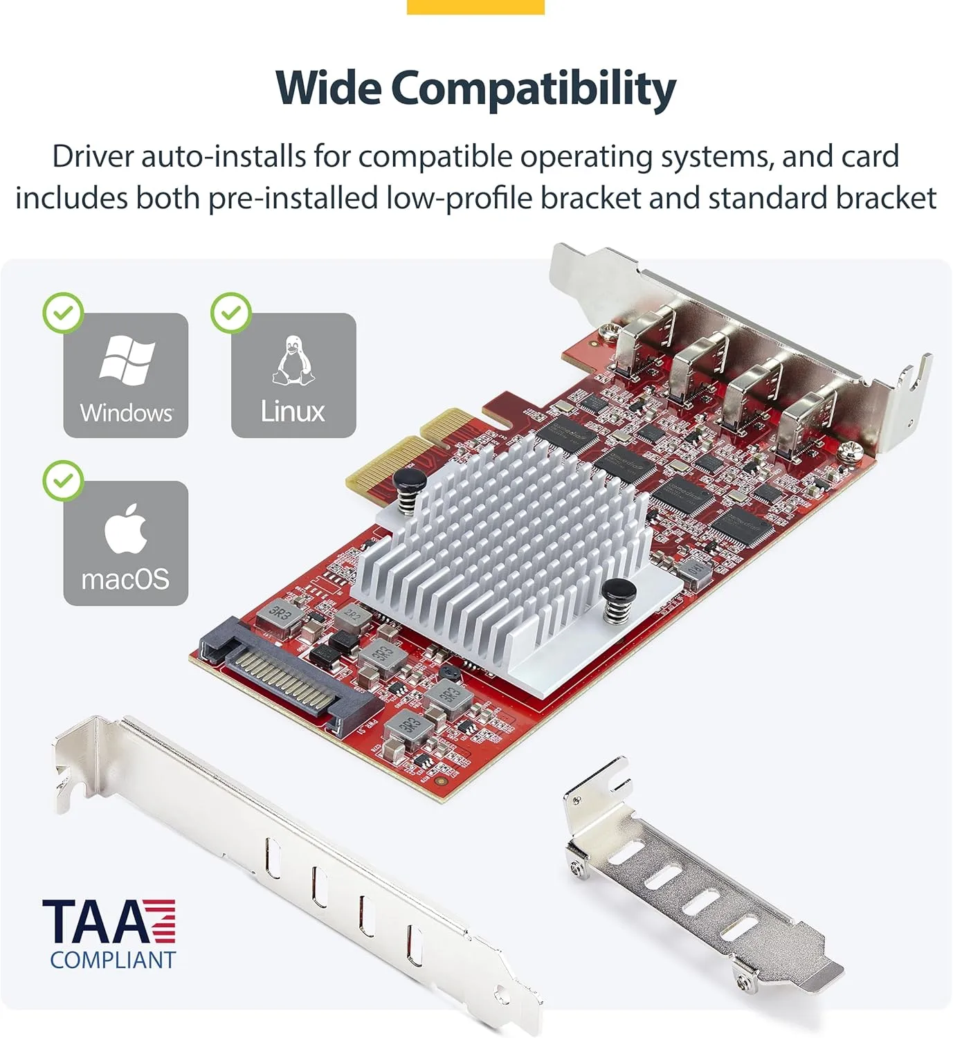 StarTech.com 4-Port USB-C 10Gbps PCIe Card, 4X Independent USB 3.2 Controllers, PCI Express 3.0, Low Profile, TAA