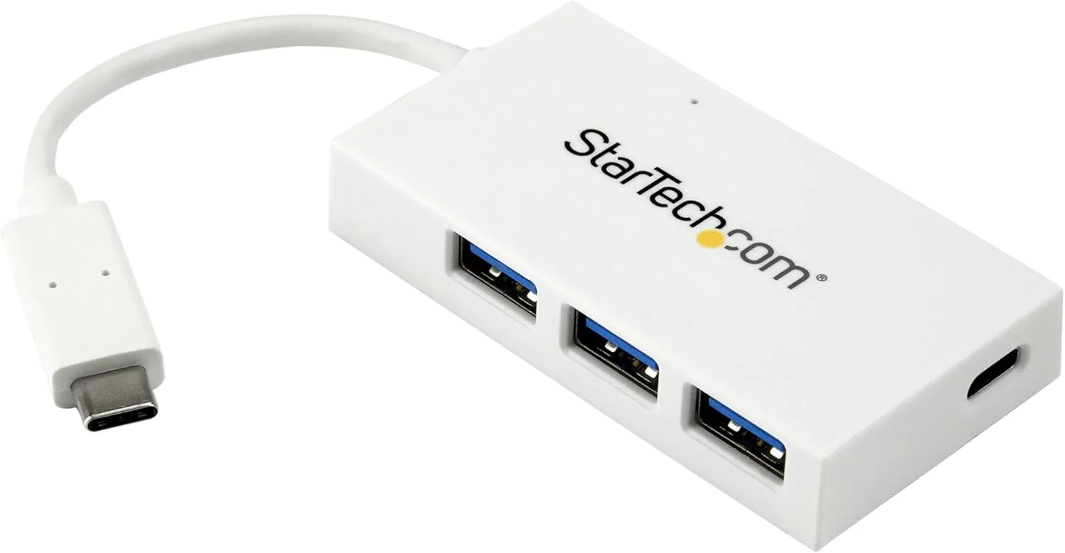 StarTech.com 4-Port USB 3.0 Hub - Powered USB 3.0 Hub - USB-C to 1x USB-C and 3X USB-A Adapter - 1x USB-C White