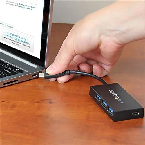 StarTech.com 4-Port USB 3.0 Hub - Powered USB 3.0 Hub - USB-C to 1x USB-C and 3X USB-A Adapter - USB 3.0 (5Gbps)