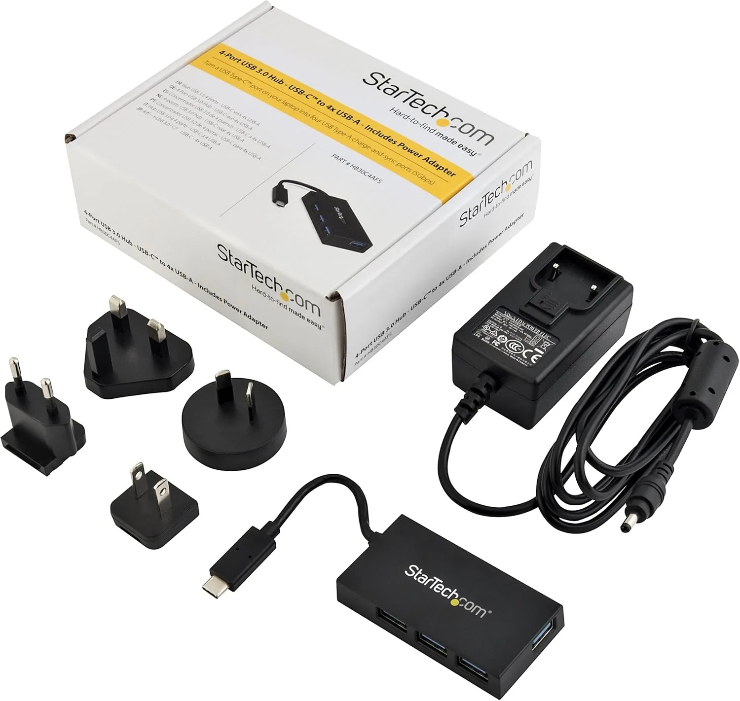 StarTech.com 4 Port USB C Hub - C to 4x A - USB 3.0 Hub - 4 Port USB Hub with Power Adapter - USB C to USB Adapter