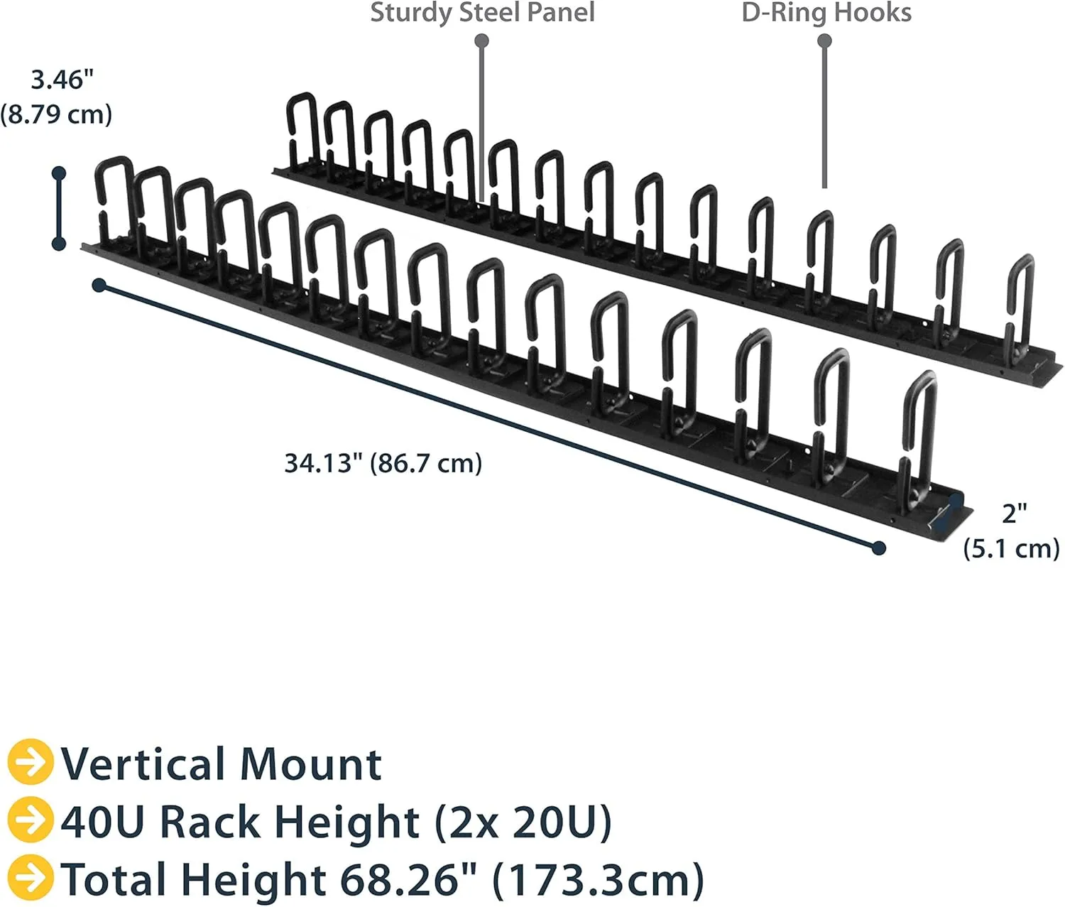 StarTech.com Vertical 40U Server Rack Cable Management Bundle with 19” Server Rack Cable Management Panel D-Ring Hooks + Cable Management Panel