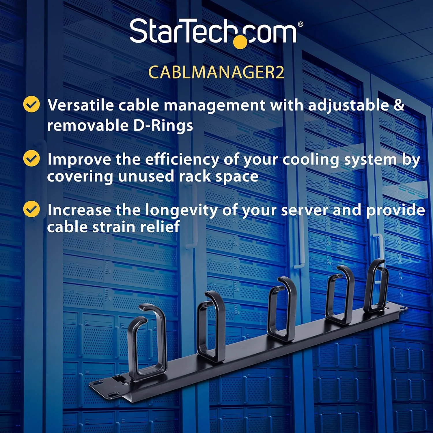 StarTech.com Vertical 40U Server Rack Cable Management Bundle with 19” Server Rack Cable Management Panel D-Ring Hooks + Cable Management Panel
