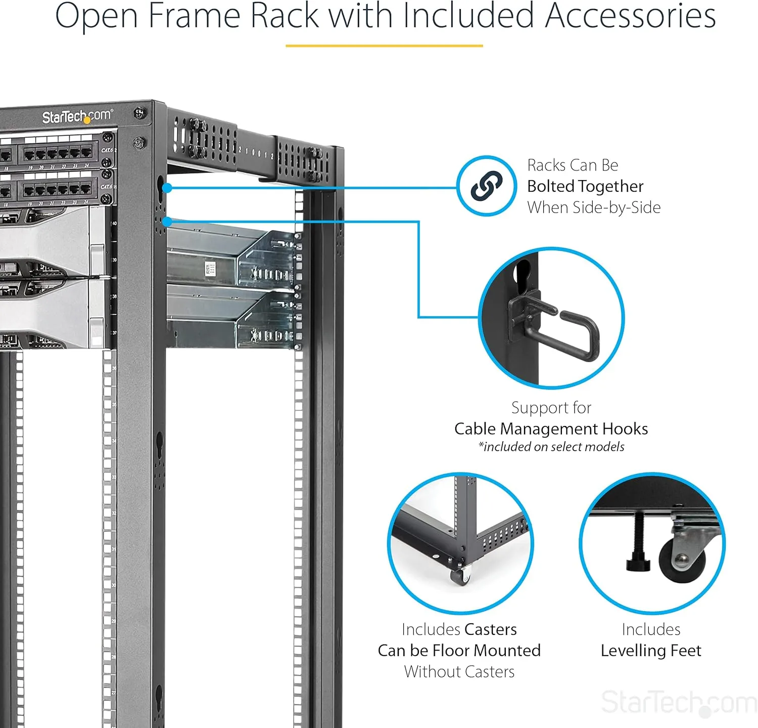 StarTech.com 4-Post Mobile Open Frame 19in Server Rack