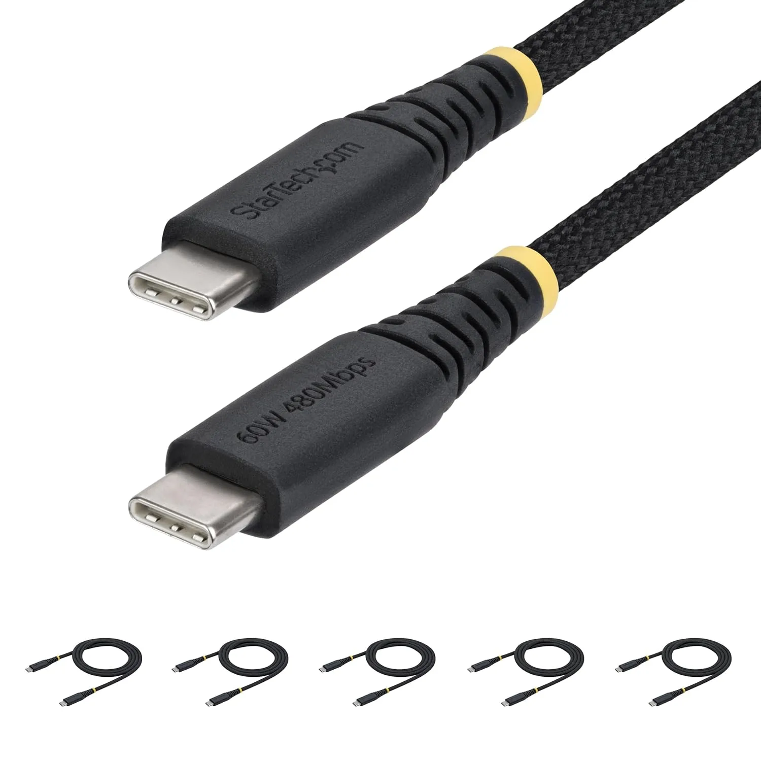 StarTech.com 5-Pack 3ft (91cm) USB-C Charging Cable, 60W (3A) PD, Dual-Layer Braided Nylon/TPE Jacket, Rugged USB C Cord