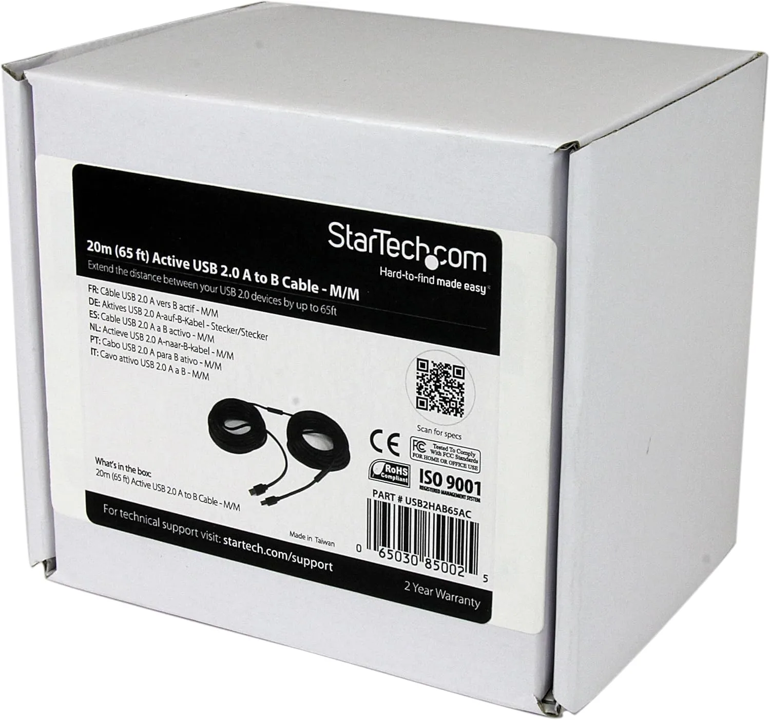 StarTech.com 65ft (20m) Active USB 2.0 A to B Cable, Long USB Printer Cable, 1x USB A (M), 1x USB B (M), Black