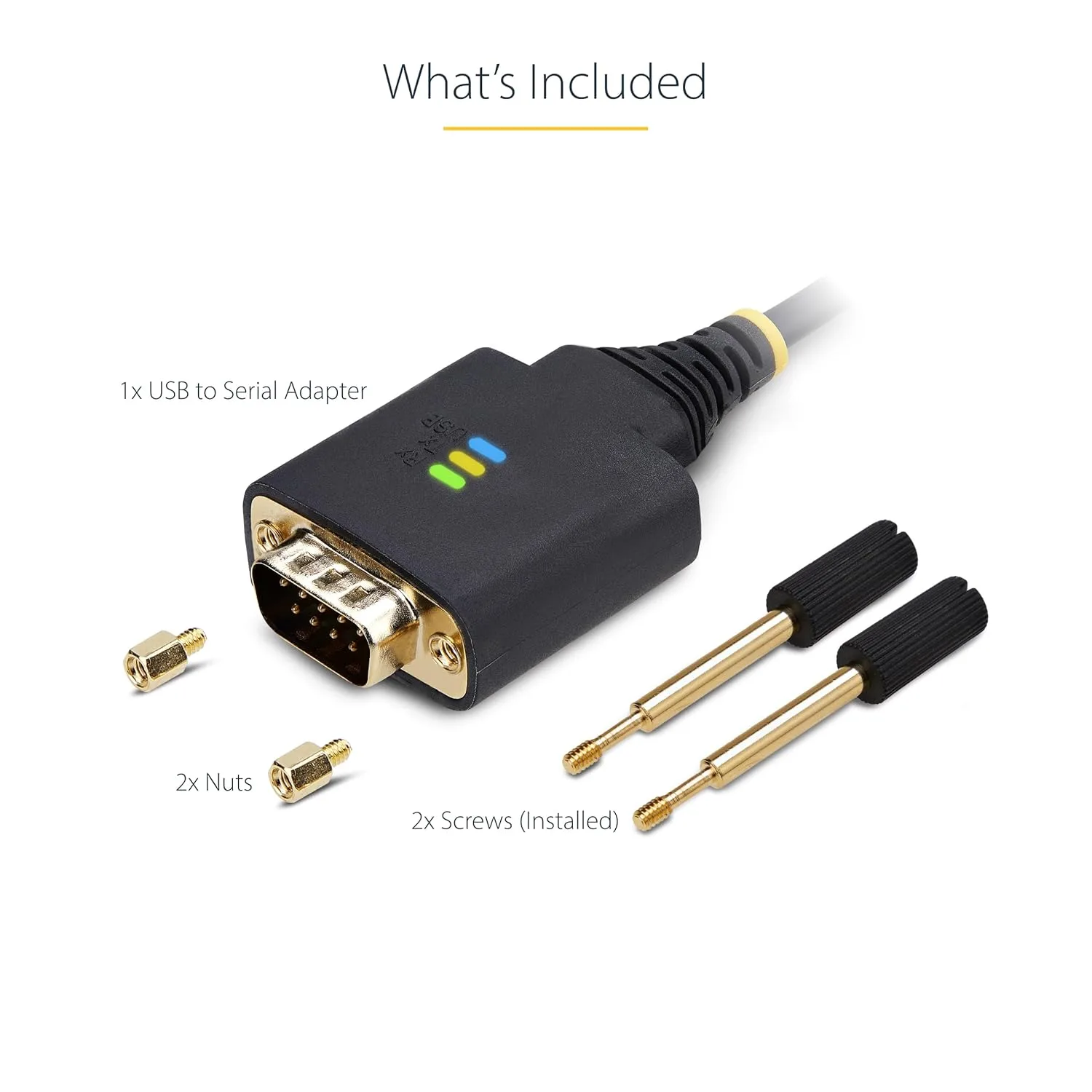 StarTech.com 6.6ft/2m USB to Serial Adapter Cable, COM Retention, FTDI, USB-A to DB9 RS232, Interchangeable DB9 Screws/Nuts