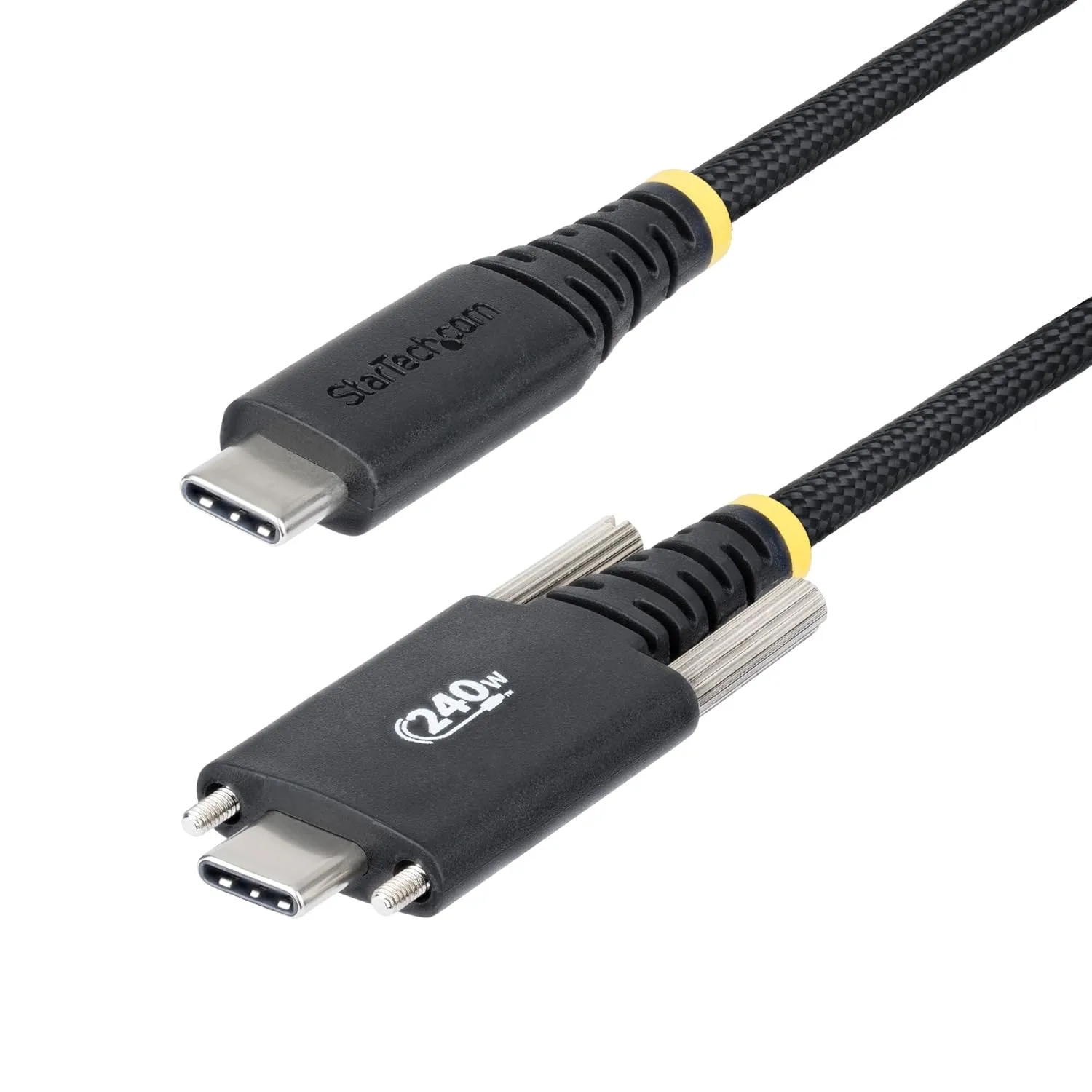 StarTech.com 6.6ft (2m) USB-C Charging Cable, Side Screw Locking, 240W (5A) PD EPR, Dual-Layer Silicone/Braided Jacket