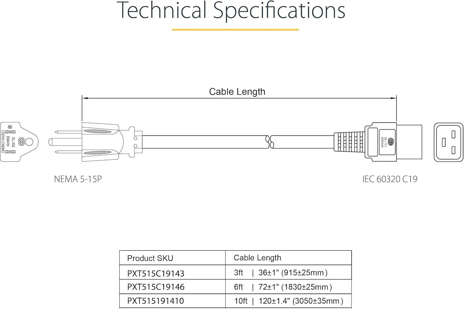 StarTech.com PXT515C19146 6 ft Heavy Duty 14 AWG Computer Power Cord - NEMA 5-15P to C19 - 14 AWG Power Cable