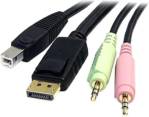 StarTech.com 6ft 4-in-1 USB DisplayPort KVM Switch Cable w/Audio & Microphone (DP4N1USB6),Black