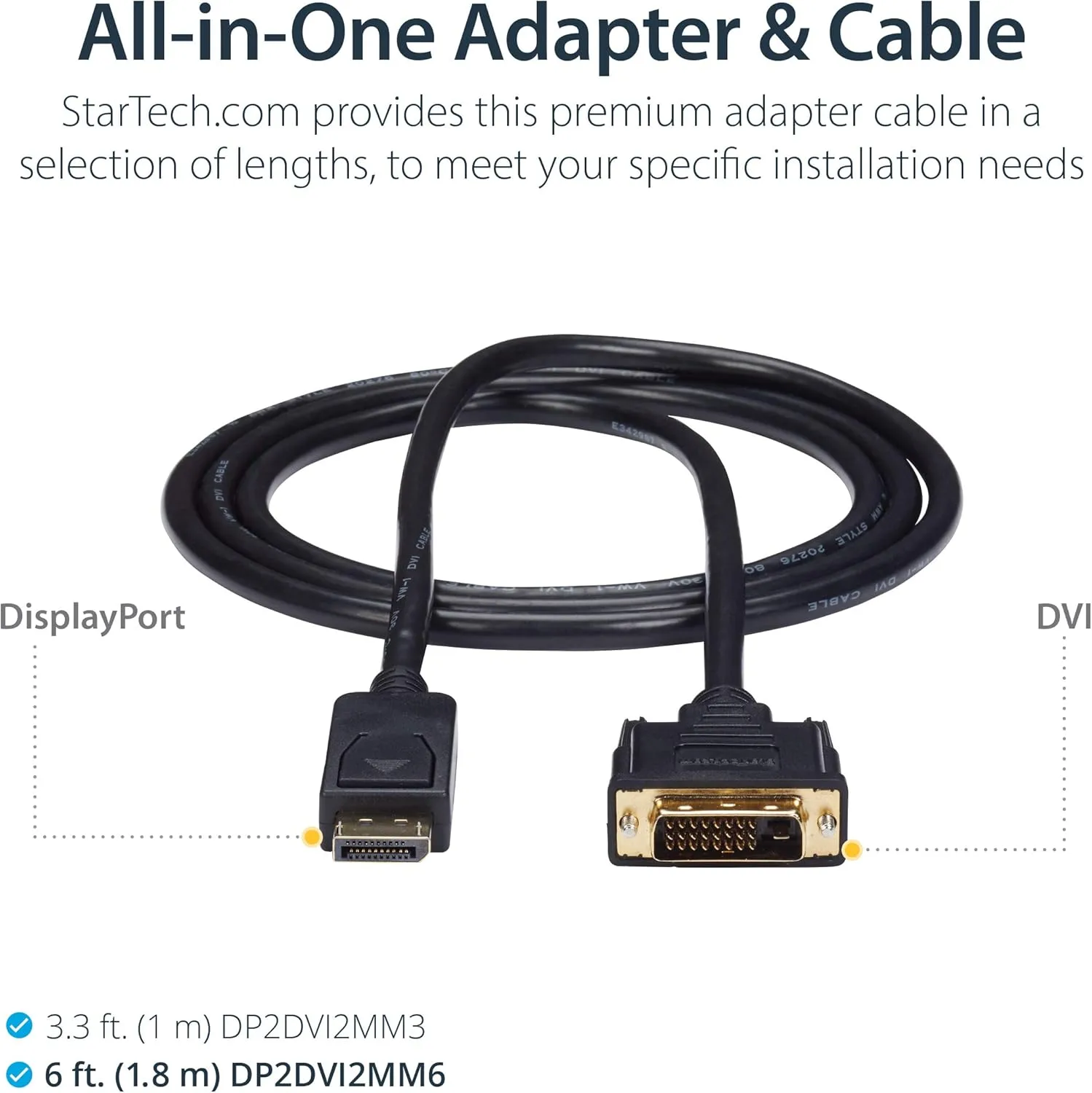 StarTech.com 6ft (1.8m) DisplayPort to DVI Cable, DP to DVI-D Video Adapter Converter Cable, Replacement for DP2DVIMM6 6 feet