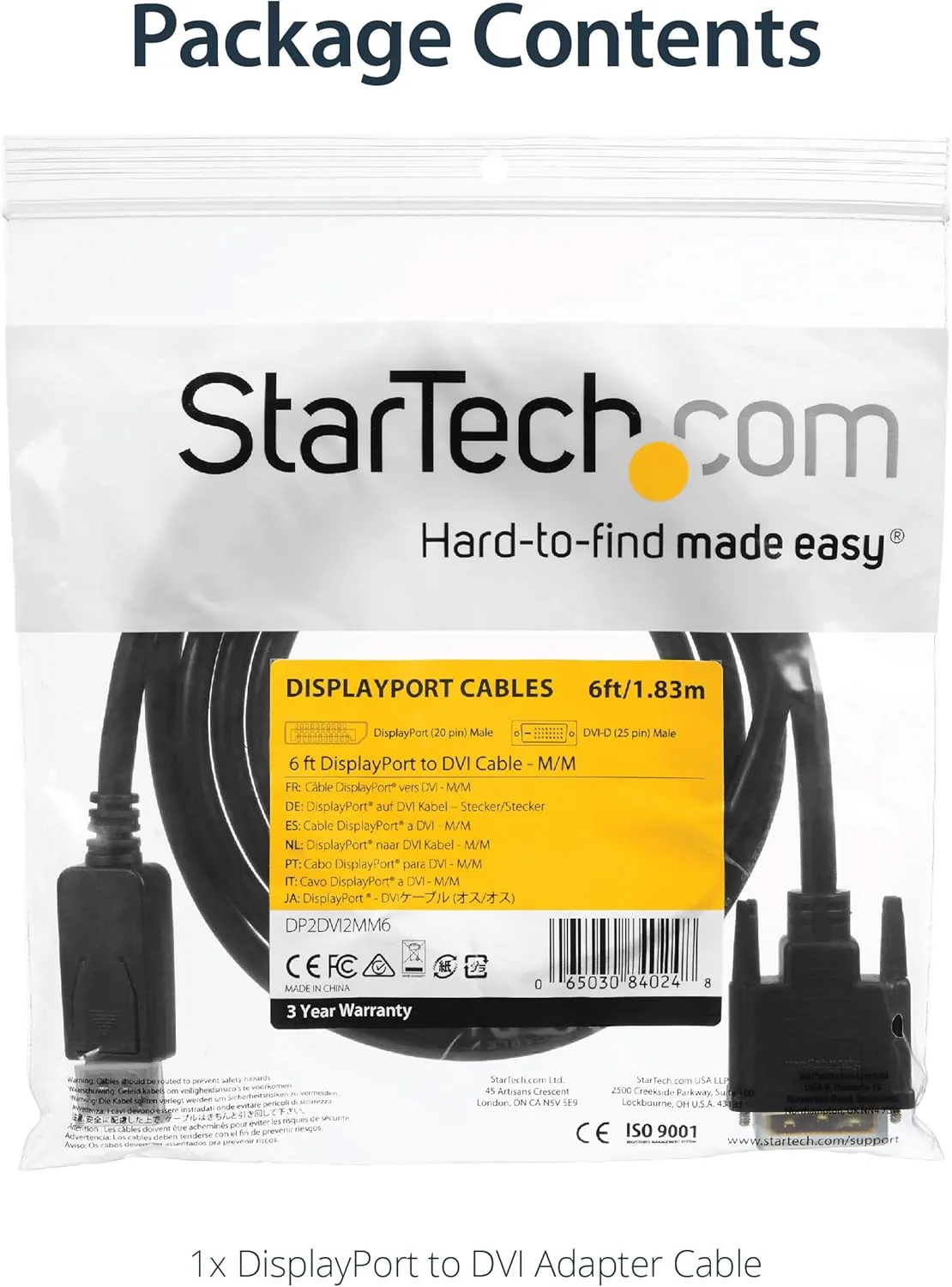 StarTech.com 6ft (1.8m) DisplayPort to DVI Cable, DP to DVI-D Video Adapter Converter Cable, Replacement for DP2DVIMM6 6 feet