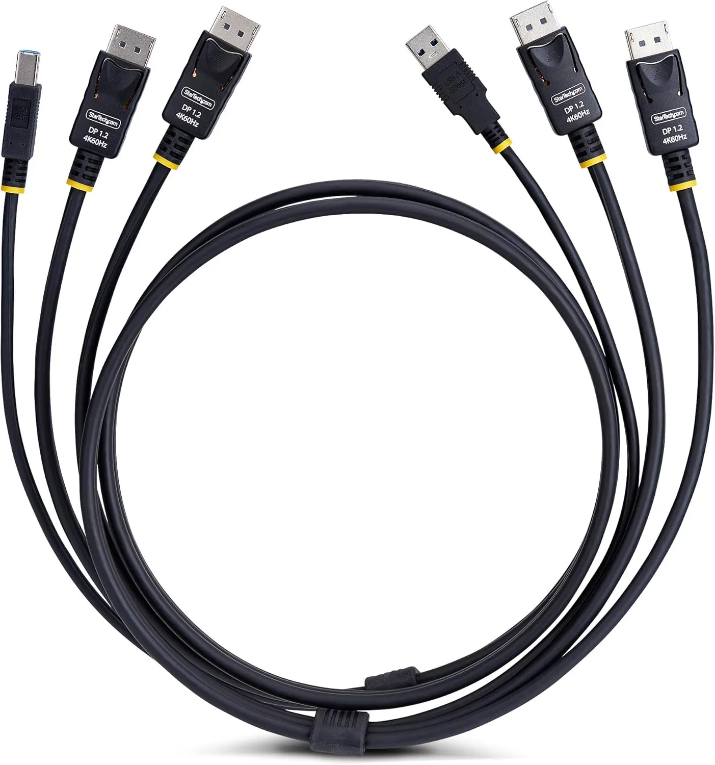 StarTech.com 6ft (1.8m) Dual-DisplayPort and USB 5Gbps KVM Cable, 4K 60Hz, Universal Compatible Combo Cable for KVM Switches