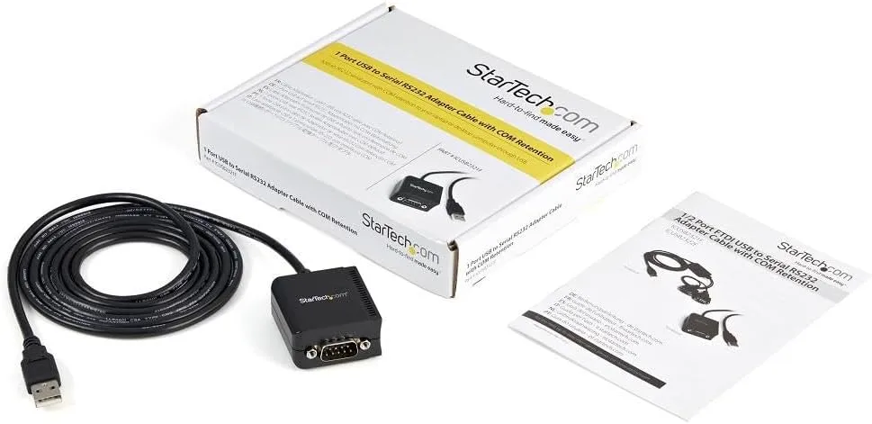 StarTech.com 6ft (1.8m) 1-Port FTDI USB to Serial RS232 Adapter Cable with COM Retention, USB to RS232 Adapter - TAA