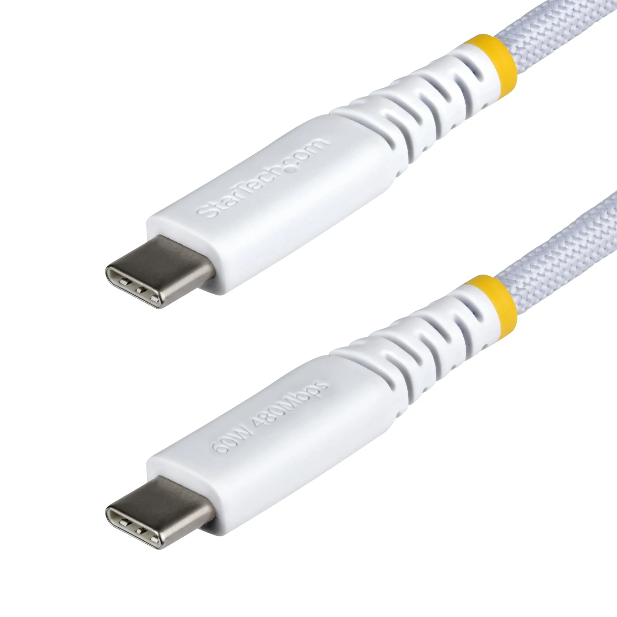 StarTech.com 6ft (1.8m) White USB-C Charging Cable, 60W (3A) PD, Dual-Layer Braided Nylon/TPE Jacket, Rugged USB C Charger Cord