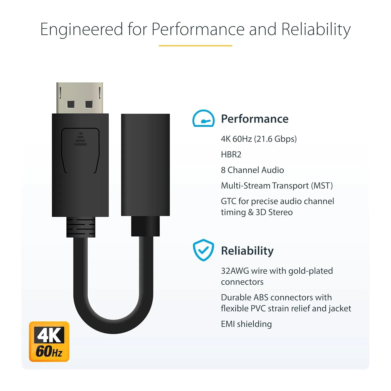 StarTech.com 6in (15cm) DisplayPort to Mini DisplayPort Adapter, 4K Video, DP to mDP Converter (Not compatible w/Thunderbolt)