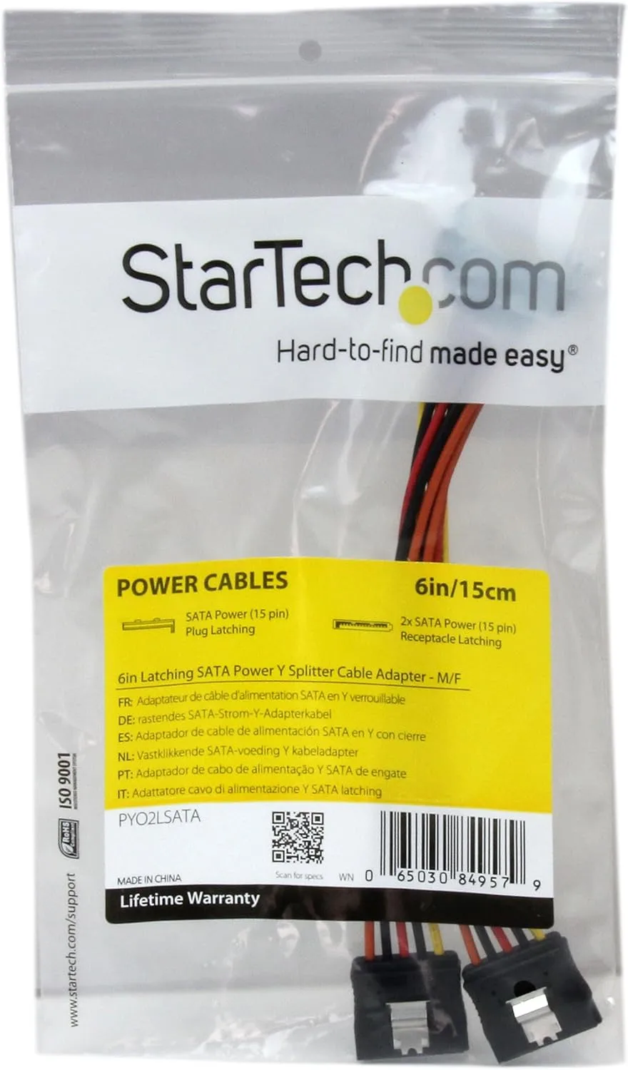 StarTech.com 6in Latching SATA Power Y Splitter Cable Adapter - M/F - 6 inch Serial ATA Power Cable Splitter
