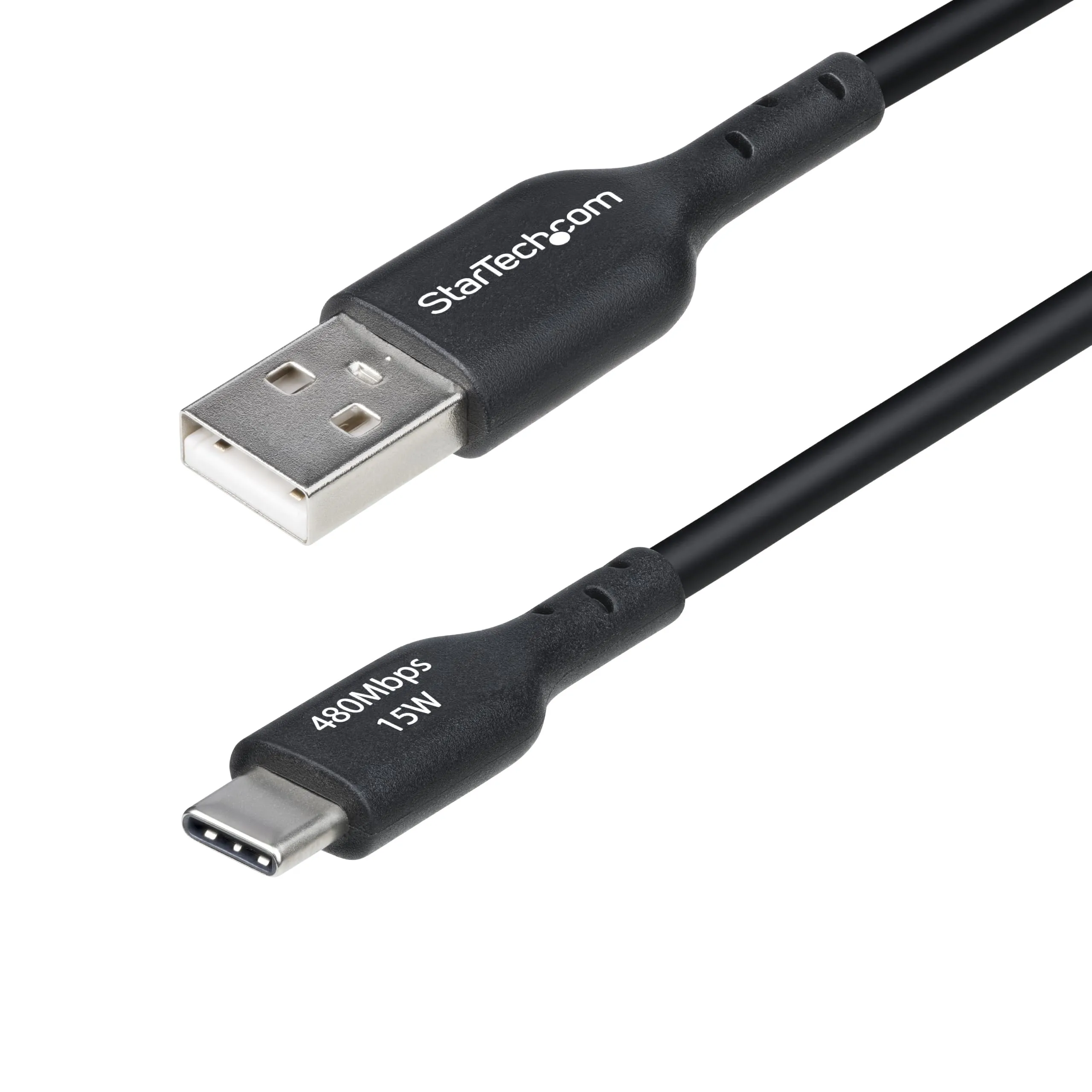 StarTech.com 6in (15cm) USB-A to USB-C Charging Cable, Charge & Sync, 3A, USB 2.0, TPE Jacket, Black USB Charging Cord