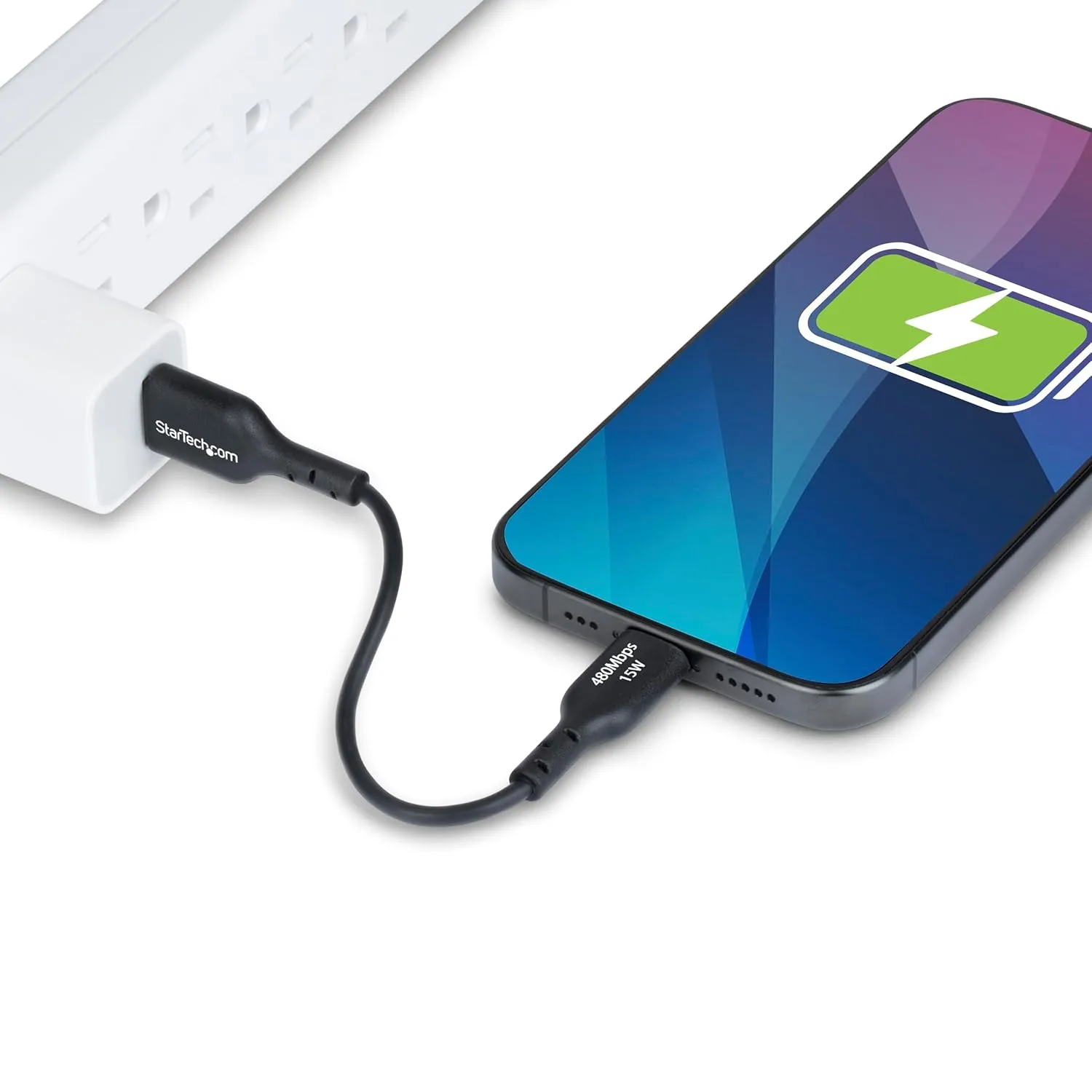 StarTech.com 6in (15cm) USB-A to USB-C Charging Cable, Charge & Sync, 3A, USB 2.0, TPE Jacket, Black USB Charging Cord
