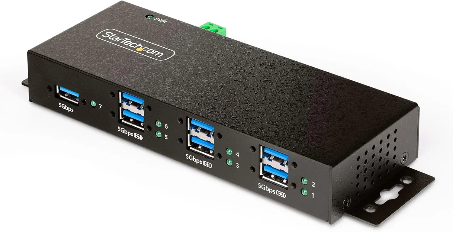 StarTech.com 7-Port Managed USB Hub with 7X USB-A, Heavy Duty with Metal Industrial Housing, ESD & Surge Protection