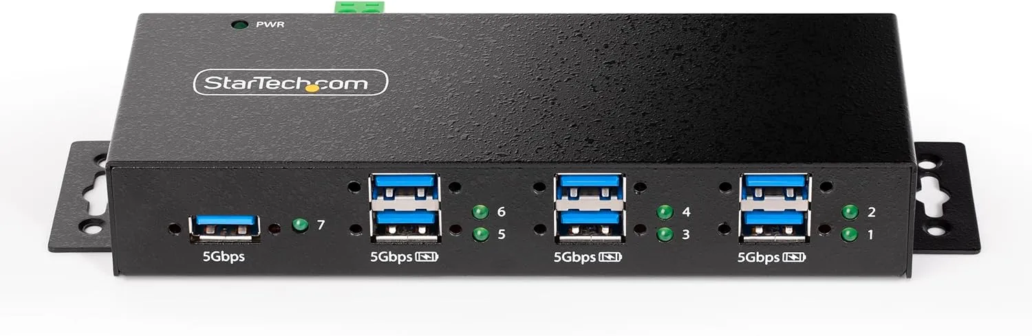 StarTech.com 7-Port Managed USB Hub with 7X USB-A, Heavy Duty with Metal Industrial Housing, ESD & Surge Protection