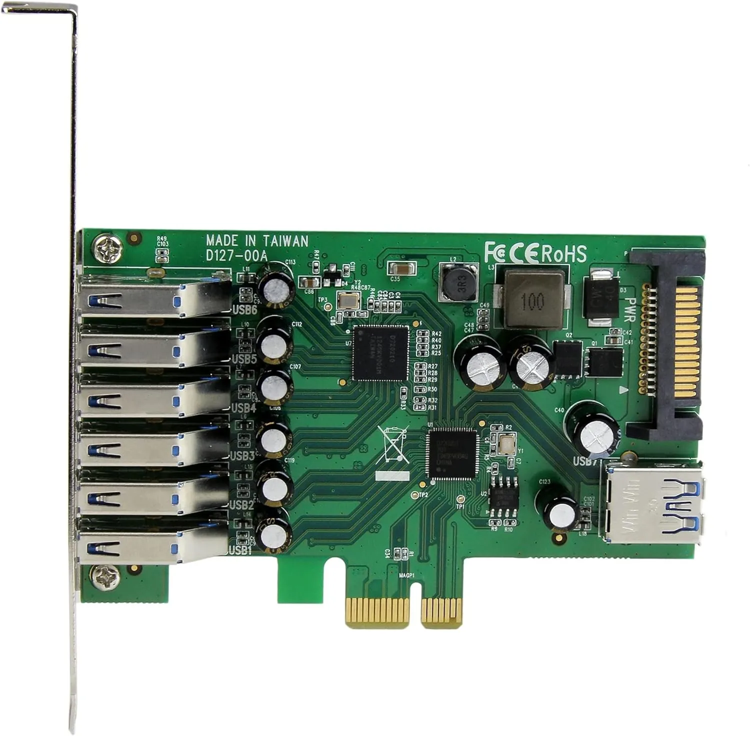 StarTech.com 7 Port PCI Express USB 3.0 Card - 5Gbps - Standard & Low-Profile - SATA Power - UASP Support