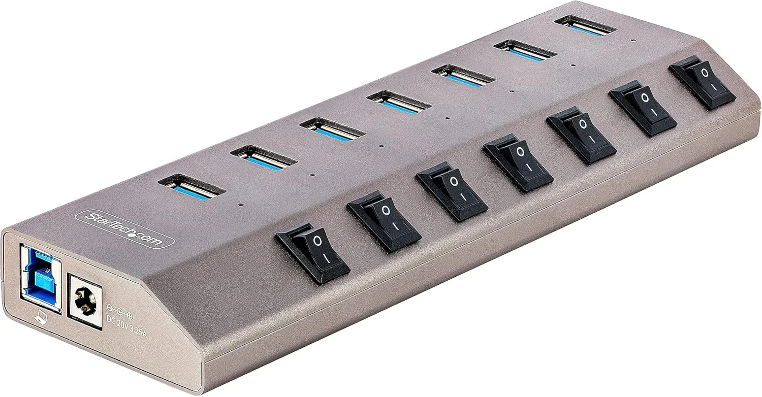 StarTech.com 7-Port Self-Powered USB-C Hub with Individual On/Off Switches, USB 3.0 5Gbps Expansion Hub withPower Supply