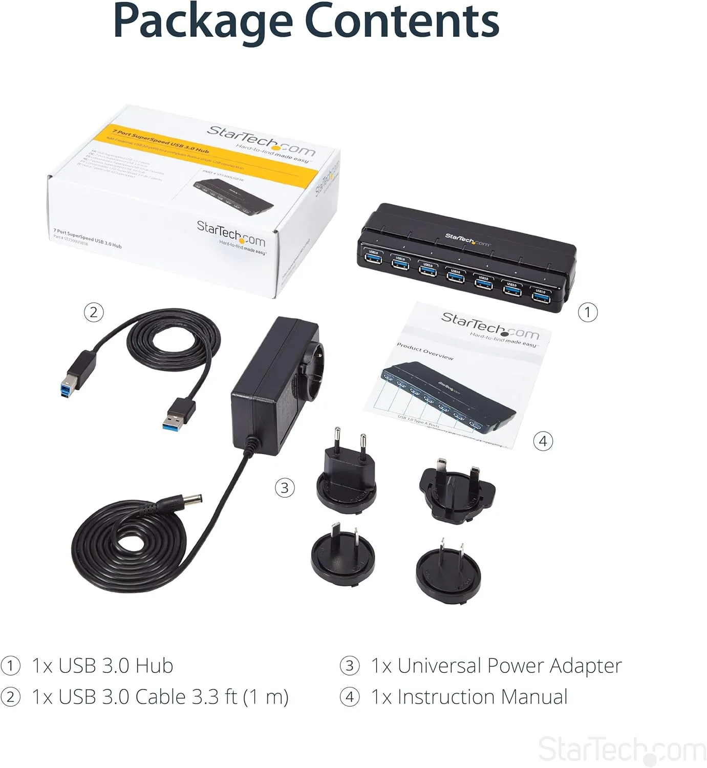 StarTech.com 7 Port USB 3.0 Hub – Up To 5 Gbps – 7 x USB – Universal Multi Port USB Extender for Your Desktop