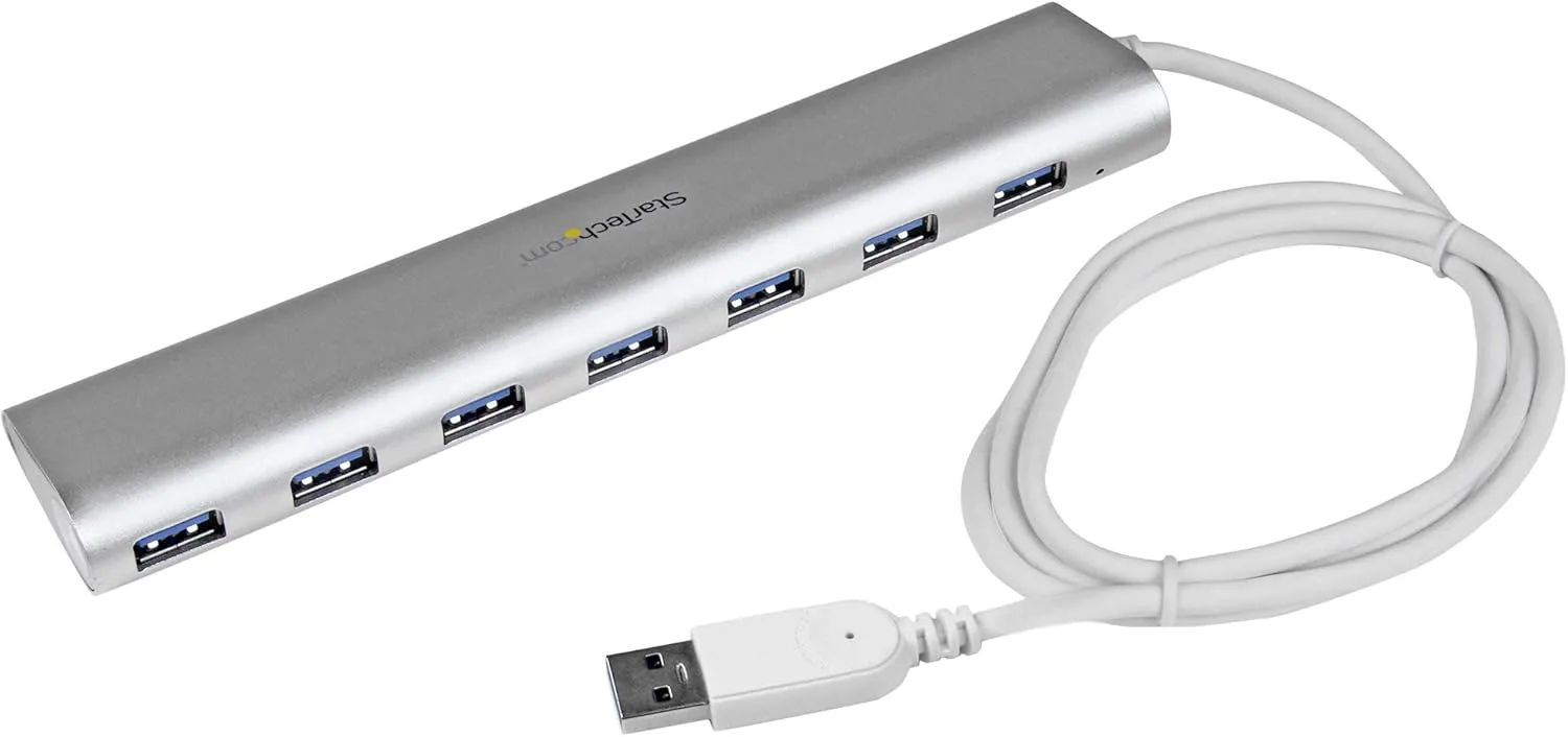 StarTech.com 7-Port USB Hub, USB A to 7x USB-A Ports, USB 3.2 5Gbps, Self-Powered, Portable Laptop Hub with power supply