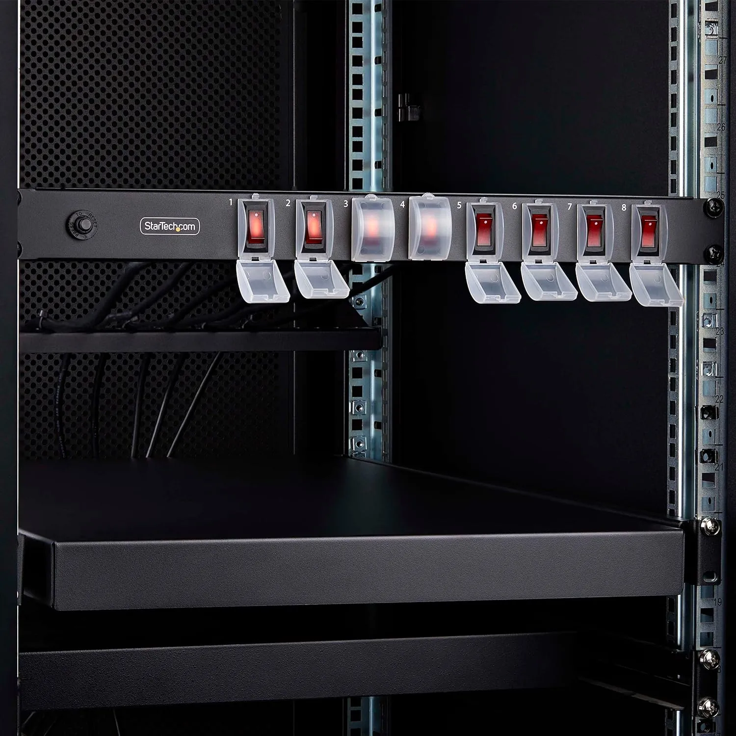 StarTech.com 8-Outlet Horizontal Rack Mount PDU, 1U Power Strip, Outlet On/Off Switches, 15A Breaker