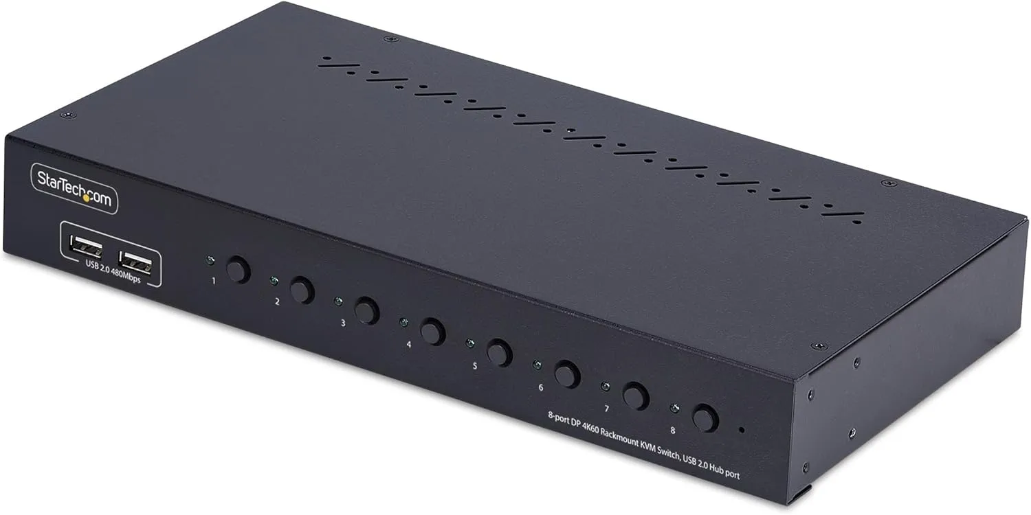 StarTech.com 8-Port DisplayPort KVM Switch w/1U Rack Mount Kit, 4K 60Hz