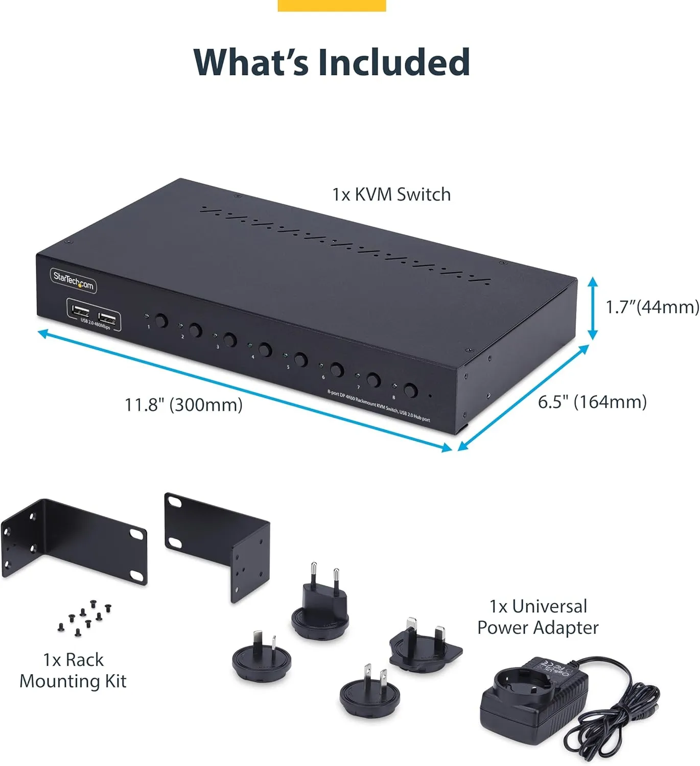 StarTech.com 8-Port DisplayPort KVM Switch w/1U Rack Mount Kit, 4K 60Hz