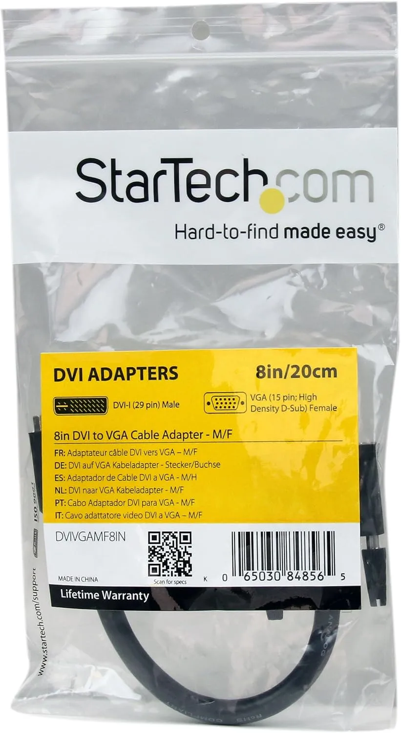 StarTech.com 8in DVI to VGA Cable Adapter - DVI-I Male to VGA Female Dongle Adapter (DVIVGAMF8IN)