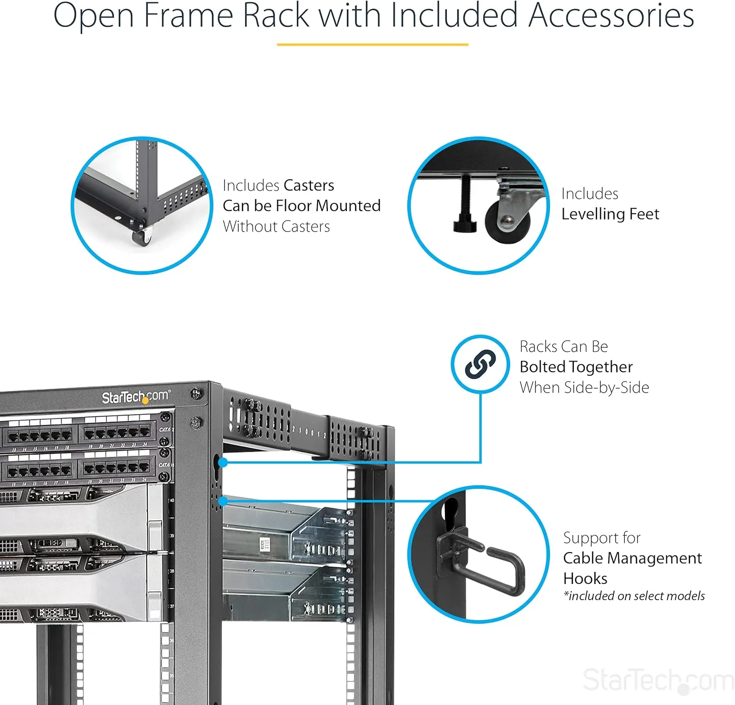 StarTech.com 4-Post Mobile Open Frame 19in Server Rack