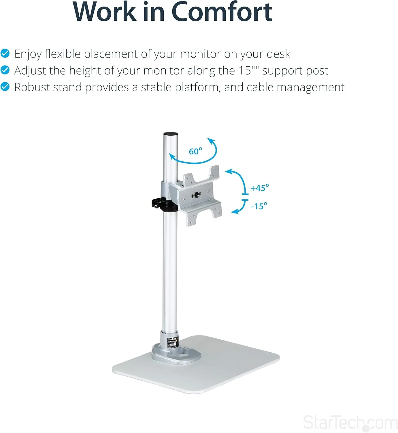 StarTech.com Single Monitor Stand - Adjustable - Supports Monitors 12'' to 34" (30.9lb/14kg) - Premium