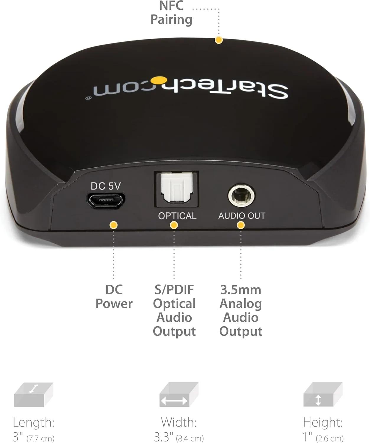 StarTech.com Bluetooth 5.0 Audio Receiver with NFC - Bluetooth Wireless Audio Adapter BT 5.0-66ft (20m) Range