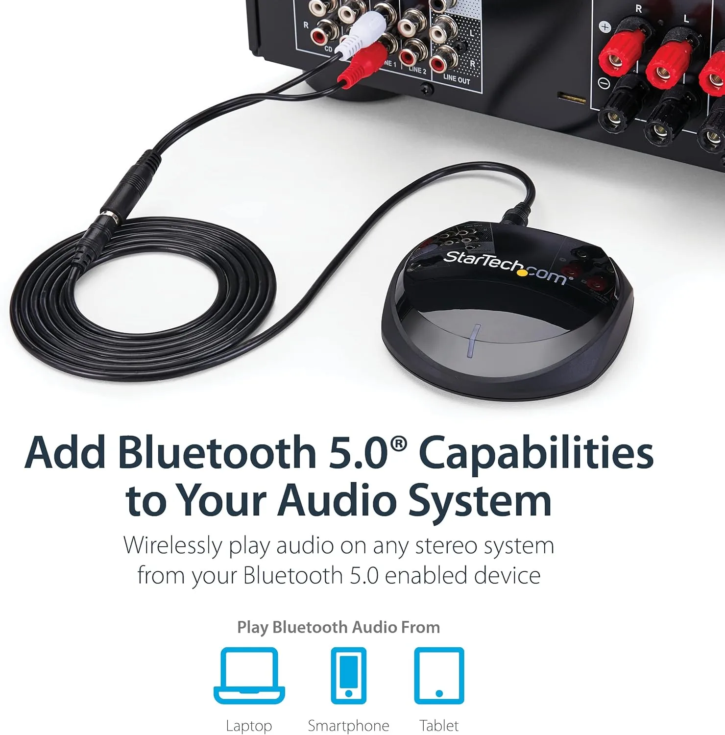 StarTech.com Bluetooth 5.0 Audio Receiver with NFC - Bluetooth Wireless Audio Adapter BT 5.0-66ft (20m) Range