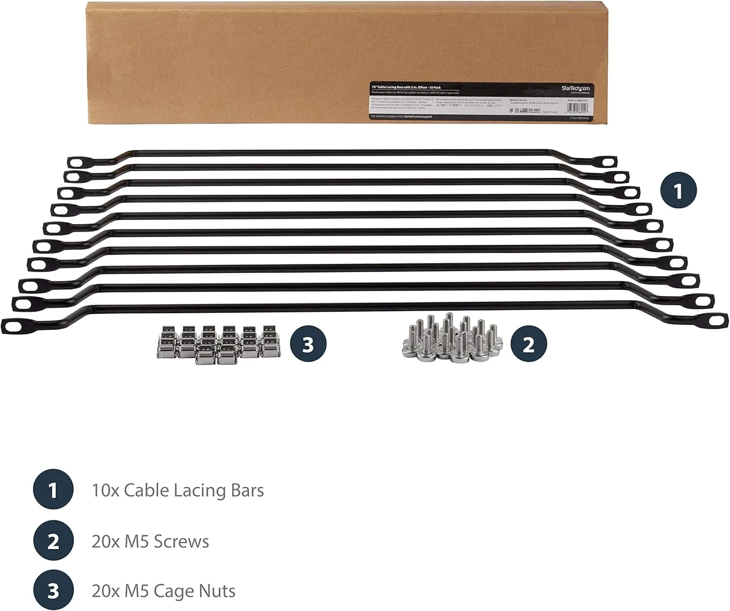 StarTech.com 1U Horizontal Cable Lacing Bar for 19in Racks