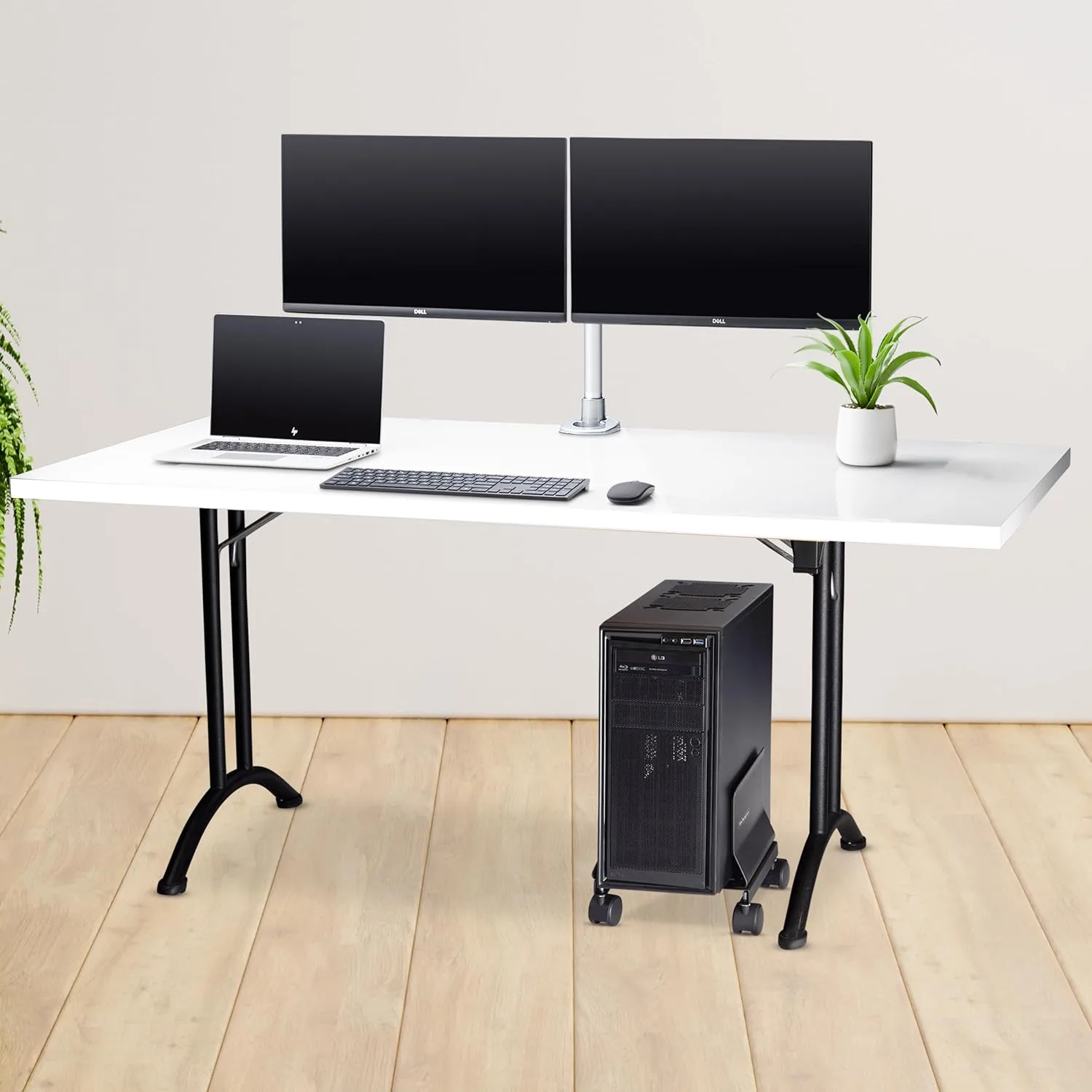 StarTech.com Computer Tower Cart, Rolling Mobile CPU Caddy on Wheels, Max Load 46.3lb/21kg, Adjustable Desktop Case Mount