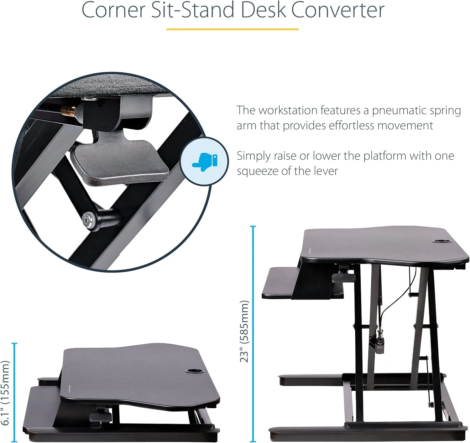 StarTech.com Sit-to-Stand Desk Converter - Height Adjustable Desktop Riser, Black