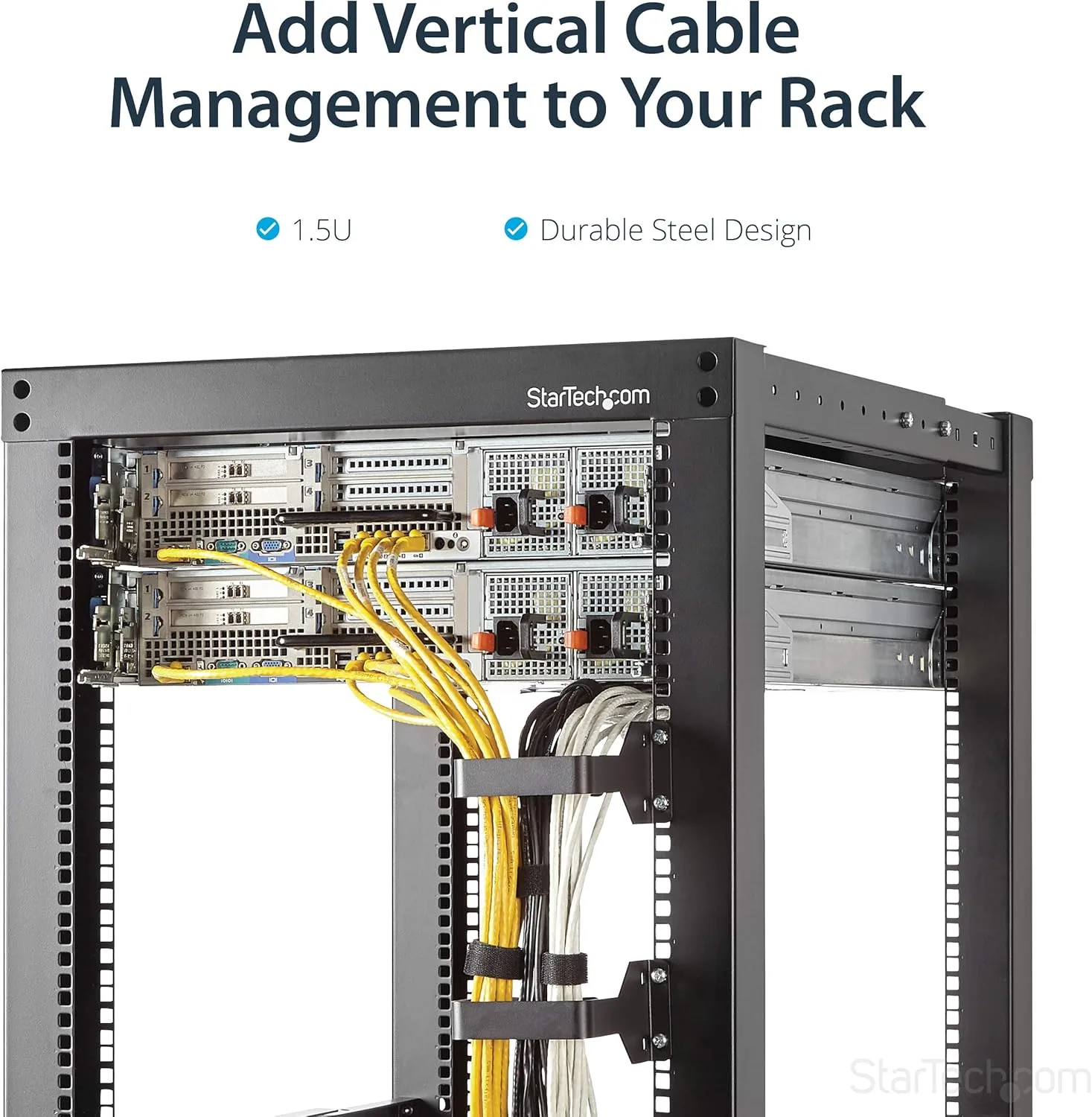 StarTech.com Vertical Server Rack Cable Management D-Ring Hook - Steel, Black