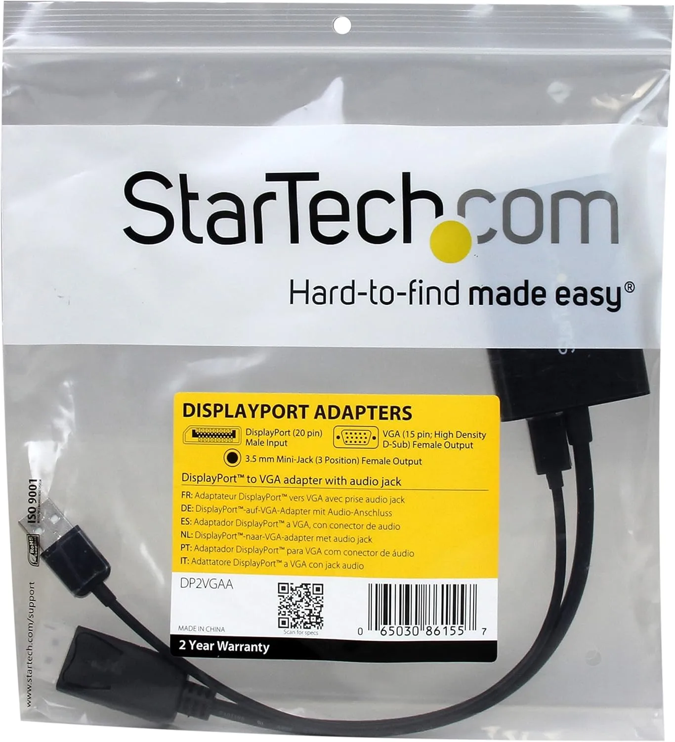 StarTech DisplayPort to VGA Adapter with Audio - DP to VGA Converter - 1920x1200 (DP2VGAA)