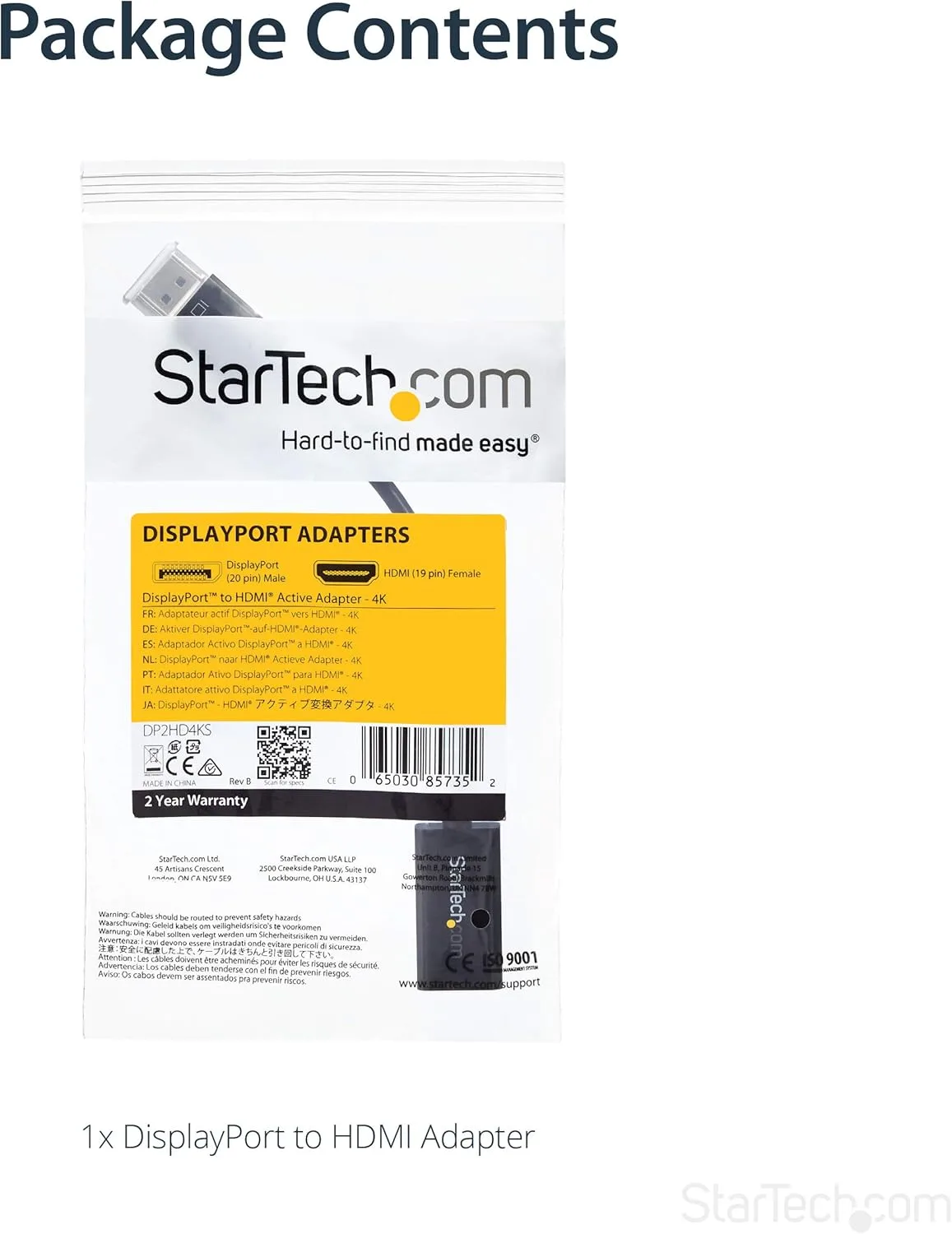 StarTech.com DP2HD4KS DisplayPort to HDMI 4K Audio/Video Converter 4K30Hz 4K HDMI Single
