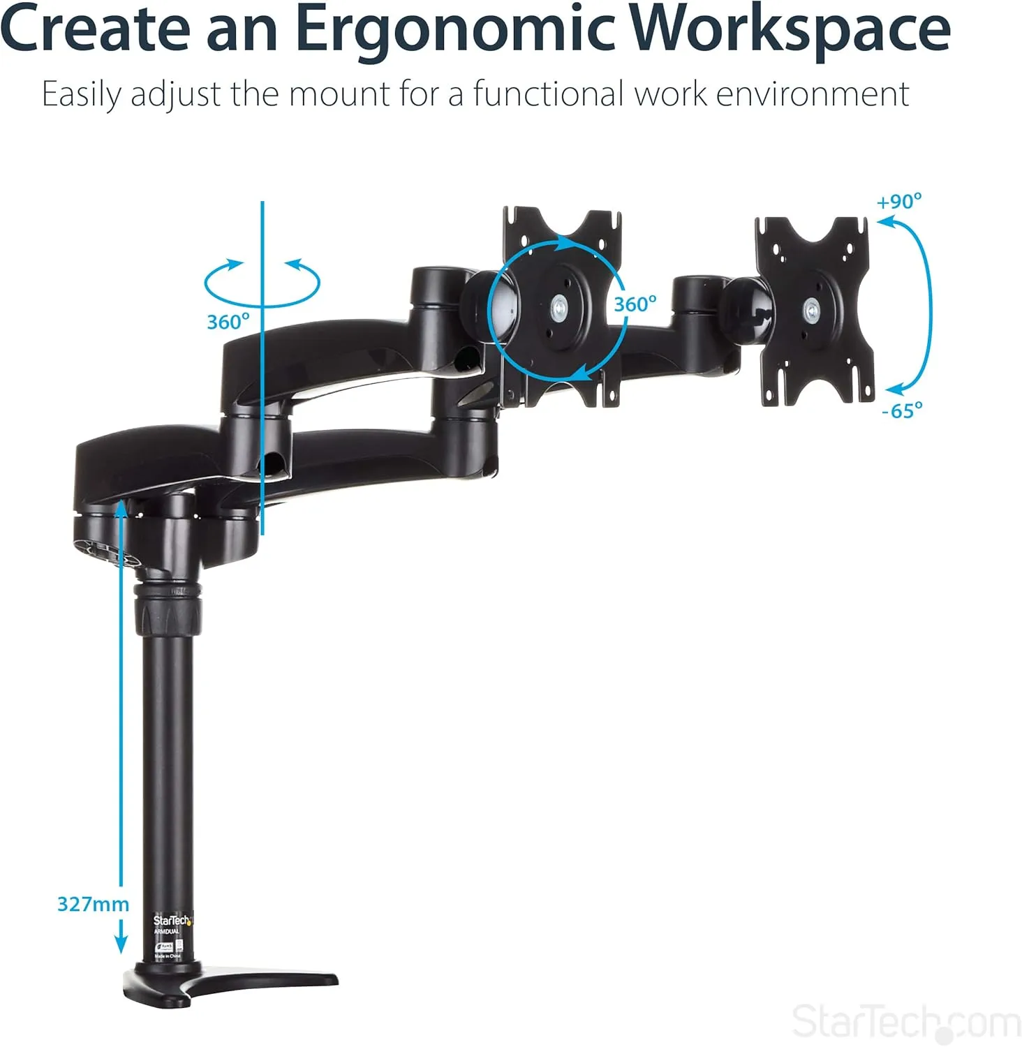 StarTech.com Desk Mount Dual Monitor Arm - Articulating - Supports Monitors 12'' to 24" (29.9lb/13.6kg)