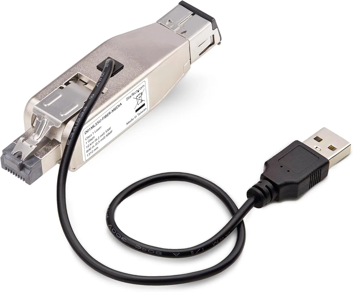 StarTech.com Gigabit Fiber to RJ45 Ethernet Media Converter Dongle, Optical Singlemode 10km/Multimode 800m, TAA, USB Powered
