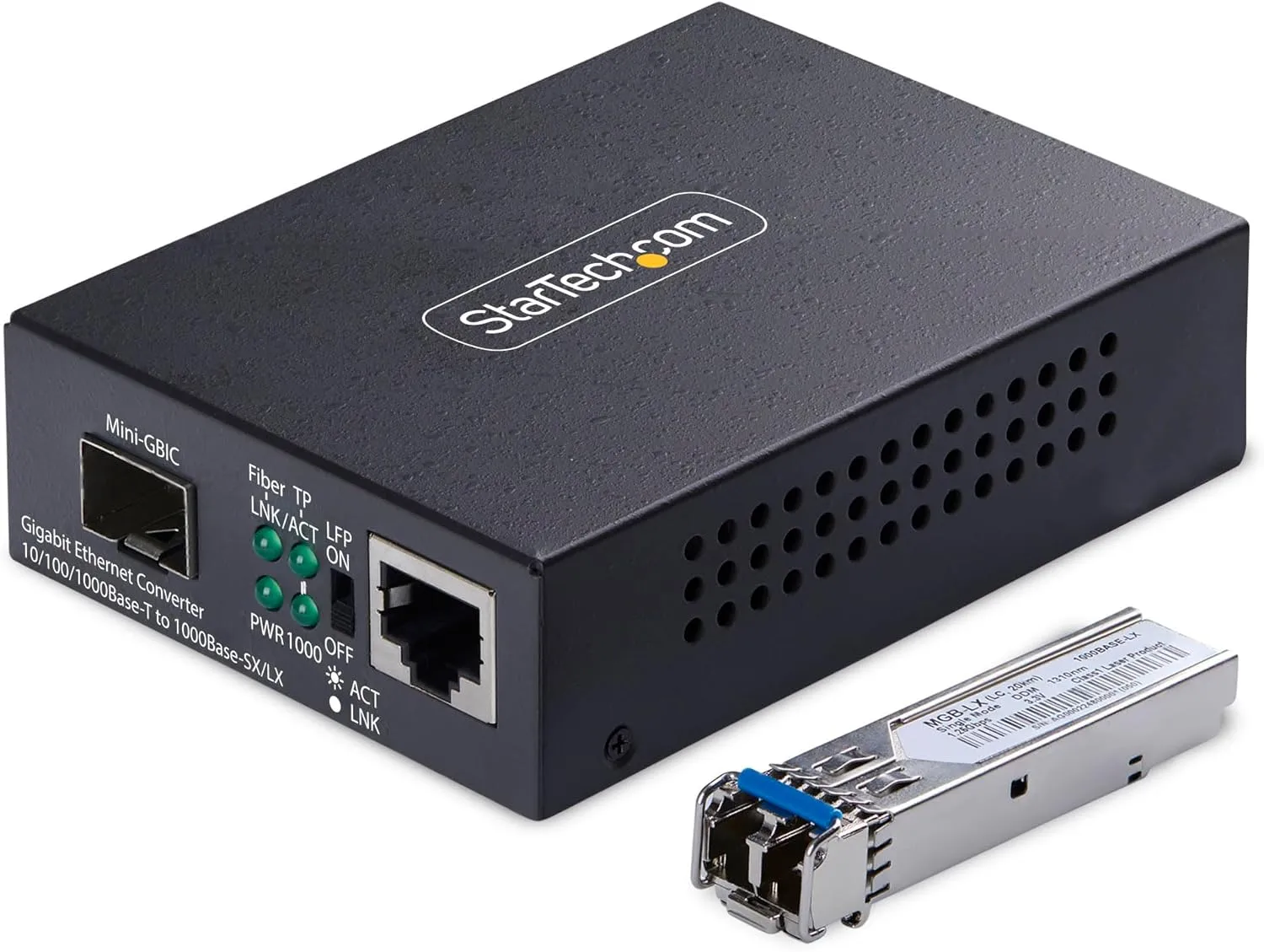 StarTech.com Gigabit Singlemode (SM) LC Fiber Media Converter, 10/100/1000 Mbps, 40km, RJ45 to LC, Full Metal, TAA Compliant
