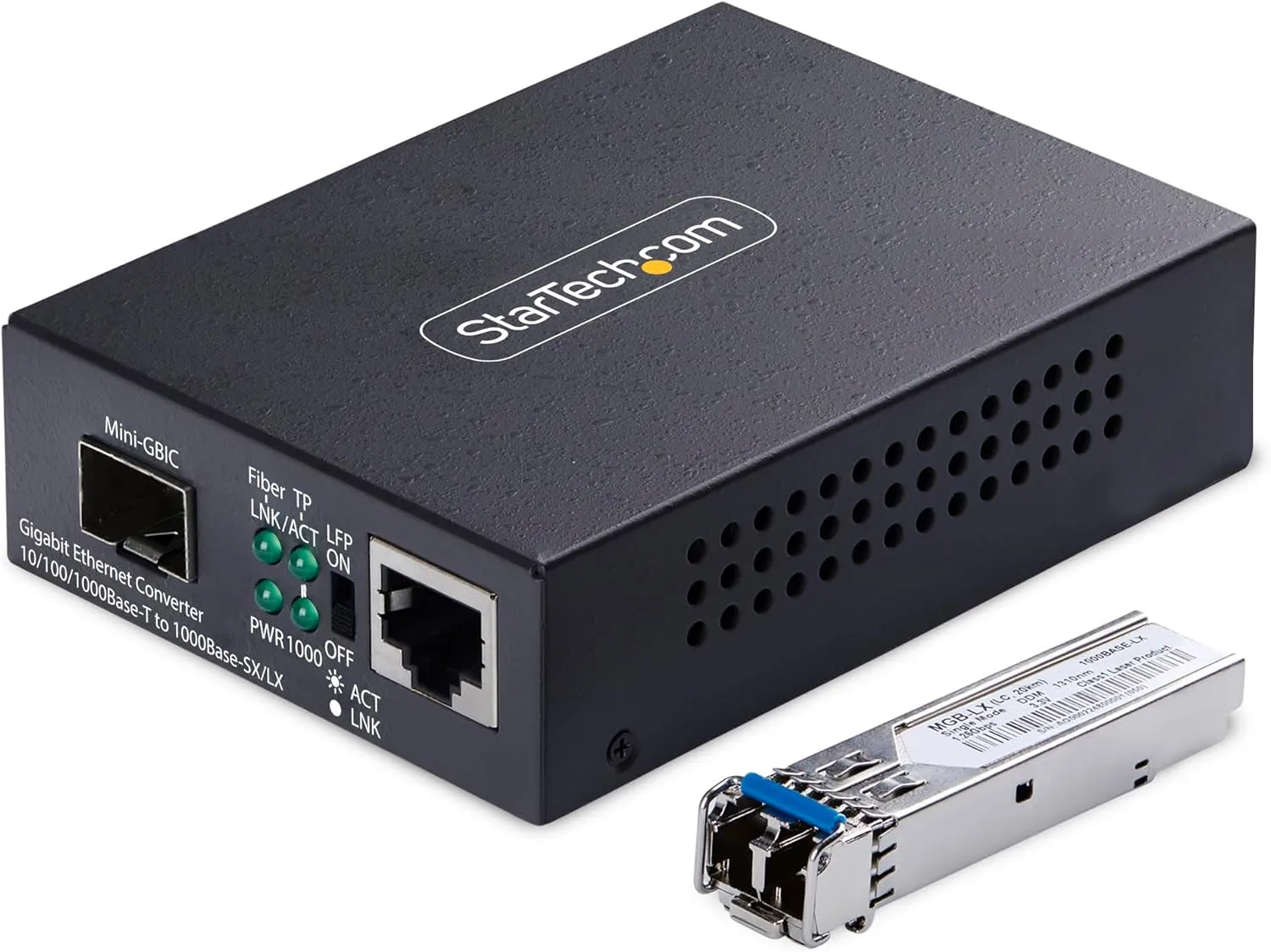 StarTech.com Gigabit Singlemode (SM) LC Fiber Media Converter, 10/100/1000 Mbps, 20km, RJ45 to LC, Full Metal, TAA Compliant